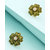 Voylla Floral Stud Earrings with Green Enamel and White Gems