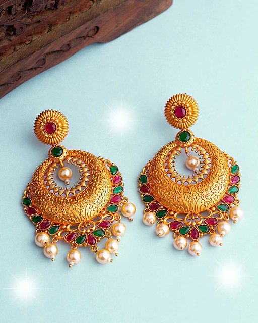 Thikri Gold Plated crescent Drop Earrings  VOYLLA