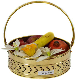 Handcrafted Brass Round Shaped Pooja Basket - 7.5