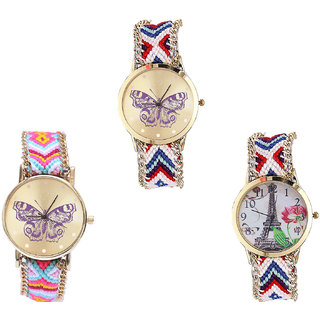 Neutron Classical Collection Butterfly And Paris Eiffel Tower Analogue Multi Color Color Girls And Women Watch - G135-G142-G148 (Combo Of  3 )