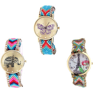 Neutron Brand New Style Butterfly, Elephant And Paris Eiffel Tower Analogue Multi Color Color Girls And Women Watch - G137-G154-G146 (Combo Of  3 )