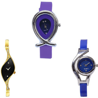 Neutron Treading Model Fish Shape And World Cup Analogue Purple, Gold And Blue Color Girls And Women Watch - G54-G354-G2 (Combo Of  3 )
