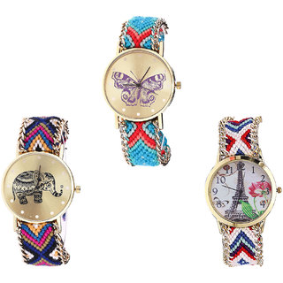 Neutron Latest Model Butterfly, Elephant And Paris Eiffel Tower Analogue Multi Color Color Girls And Women Watch - G137-G311-G148 (Combo Of  3 )
