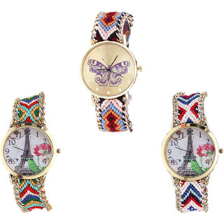 Neutron Treading Royal Butterfly And Paris Eiffel Tower Analogue Multi Color Color Girls And Women Watch - G138-G145-G148 (Combo Of  3 )