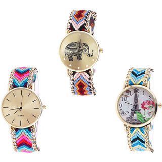 Neutron Modern Technology Elephant And Paris Eiffel Tower Analogue Multi Color Color Girls And Women Watch - G162-G164-G149 (Combo Of  3 )