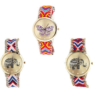 Neutron Latest Collection Butterfly And Elephant Analogue Multi Color Color Girls And Women Watch - G131-G159-G158 (Combo Of  3 )