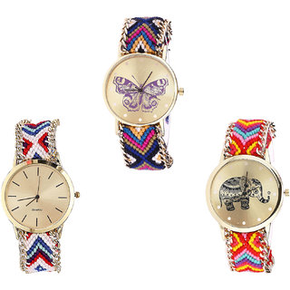 Neutron Best Party Wedding Butterfly And Elephant Analogue Multi Color Color Girls And Women Watch - G140-G313-G155 (Combo Of  3 )