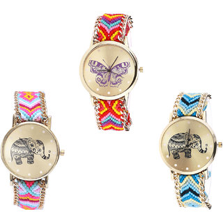 Neutron Brand New Fancy Butterfly And Elephant Analogue Multi Color Color Girls And Women Watch - G131-G312-G160 (Combo Of  3 )