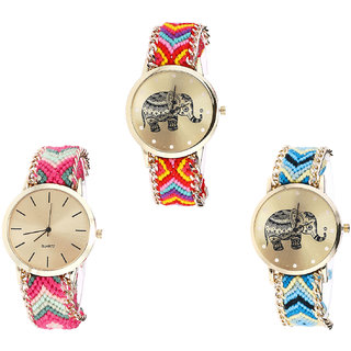 Neutron Classical Love Elephant Analogue Multi Color Color Girls And Women Watch - G155-G317-G160 (Combo Of  3 )