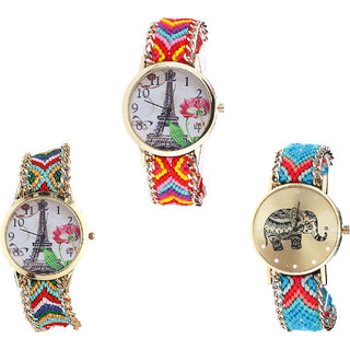 Neutron Latest Branded Paris Eiffel Tower And Elephant Analogue Multi Color Color Girls And Women Watch - G144-G145-G161 (Combo Of  3 )