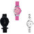Neutron New Love Fish Shape And Chain Analogue Pink, Black And Silver Color Girls And Women Watch - G9-G55-G70 (Combo Of  3 )