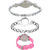 Neutron Treading 3D Design Flower Dimond Analogue Silver And Pink Color Girls And Women Watch - G338-G404-G9 (Combo Of  3 )