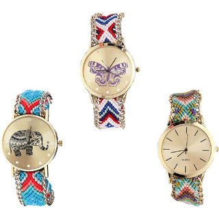 Neutron Treading Technology Butterfly And Elephant Analogue Multi Color Color Girls And Women Watch - G135-G161-G167 (Combo Of  3 )