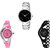 Neutron Treading Italian Designer World Cup And Chain Analogue Silver, Pink And Black Color Girls And Women Watch - G299-G3-G68 (Combo Of  3 )