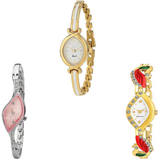 Neutron Contemporary Fancy Peacock Analogue Gold And Silver Color Girls And Women Watch - G123-G405-G116 (Combo Of  3 )