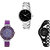 Neutron Modern Gift Flower And Chain Analogue Silver, Purple And Black Color Girls And Women Watch - G299-G27-G68 (Combo Of  3 )