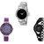 Neutron New Fashionable Flower And Chain Analogue Silver, Purple And Black Color Girls And Women Watch - G288-G27-G68 (Combo Of  3 )