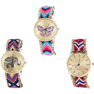 Neutron New Royal Butterfly And Elephant Analogue Multi Color Color Girls And Women Watch - G130-G311-G168 (Combo Of  3 )