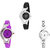 Neutron New Branded World Cup And Chain Analogue Black, Purple And Silver Color Girls And Women Watch - G1-G4-G70 (Combo Of  3 )