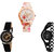 Neutron Modern 3D Design Flower, Geometric Design And Chain Analogue White And Black Color Girls And Women Watch - G305-G388-G68 (Combo Of  3 )