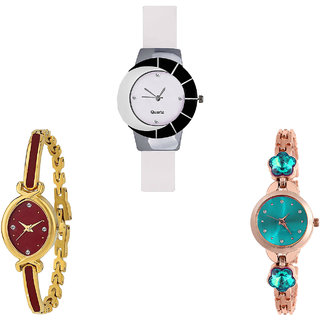 Neutron Modern Unique Flower Dimond Analogue White, Gold And Rose Gold Color Girls And Women Watch - G11-G122-G341 (Combo Of  3 )