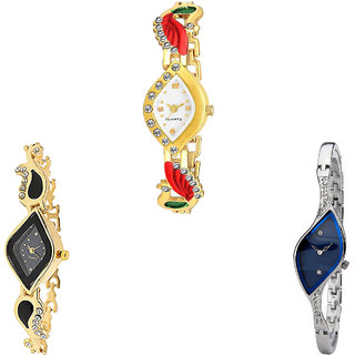 Neutron Modern Diwali Peacock Analogue Gold And Silver Color Girls And Women Watch - G116-G266-G353 (Combo Of  3 )