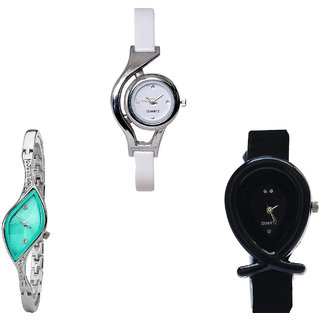 Neutron Best Formal World Cup And Fish Shape Analogue White, Silver And Black Color Girls And Women Watch - G6-G406-G55 (Combo Of  3 )