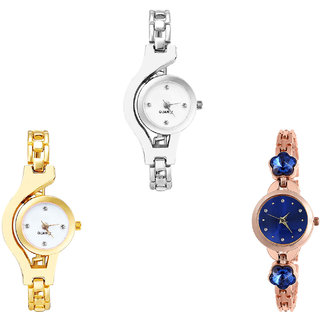 Neutron New Exclusive Chain And Flower Dimond Analogue Silver, Gold And Rose Gold Color Girls And Women Watch - G70-G337-G340 (Combo Of  3 )