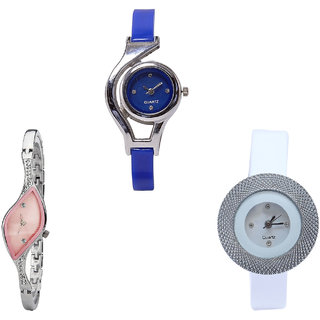 Neutron Modern Analogue World Cup And Chronograph Analogue Blue, Silver And White Color Girls And Women Watch - G2-G405-G56 (Combo Of  3 )