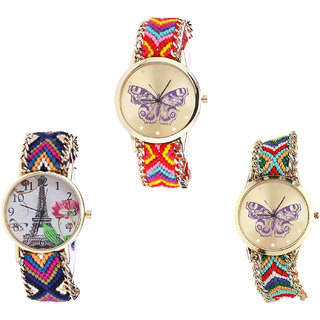 Neutron Treading Diwali Butterfly And Paris Eiffel Tower Analogue Multi Color Color Girls And Women Watch - G131-G153-G132 (Combo Of  3 )