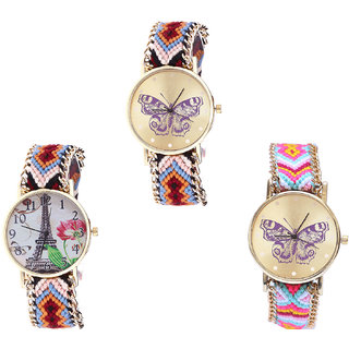 Neutron Treading Luxury Butterfly And Paris Eiffel Tower Analogue Multi Color Color Girls And Women Watch - G138-G151-G142 (Combo Of  3 )