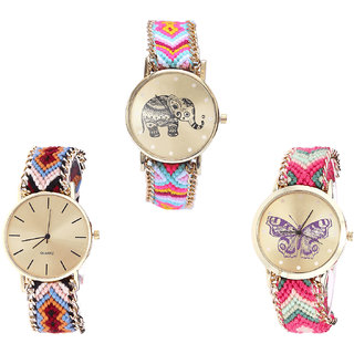 Neutron Latest Present Elephant And Butterfly Analogue Multi Color Color Girls And Women Watch - G312-G316-G139 (Combo Of  3 )