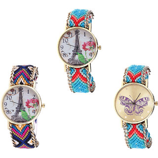 Neutron Contemporary Fashion Paris Eiffel Tower And Butterfly Analogue Multi Color Color Girls And Women Watch - G150-G153-G136 (Combo Of  3 )