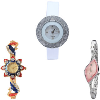Neutron Best Tread Chronograph And Peacock Analogue White, Gold And Silver Color Girls And Women Watch - G56-G118-G405 (Combo Of  3 )