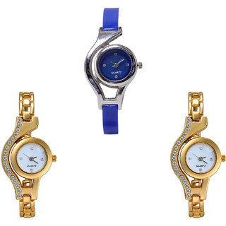 Neutron Latest Quartz World Cup And Chain Analogue Blue And Gold Color Girls And Women Watch - G2-G115-G115 (Combo Of  3 )