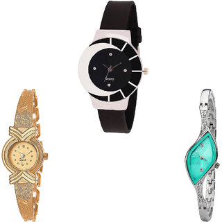 Neutron Modern Rich  Analogue Black, Gold And Silver Color Girls And Women Watch - G8-G265-G406 (Combo Of  3 )