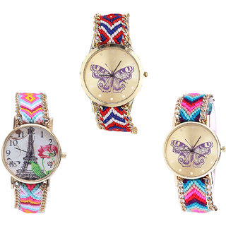 Neutron Best Formal Butterfly And Paris Eiffel Tower Analogue Multi Color Color Girls And Women Watch - G134-G310-G130 (Combo Of  3 )