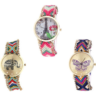 Neutron New Formal Paris Eiffel Tower, Elephant And Butterfly Analogue Multi Color Color Girls And Women Watch - G152-G156-G140 (Combo Of  3 )