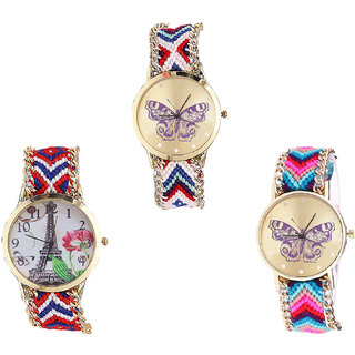Neutron New Collegian Butterfly And Paris Eiffel Tower Analogue Multi Color Color Girls And Women Watch - G135-G147-G130 (Combo Of  3 )