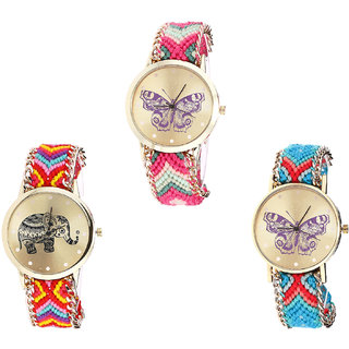 Neutron Best Luxury Butterfly And Elephant Analogue Multi Color Color Girls And Women Watch - G139-G155-G137 (Combo Of  3 )