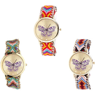Neutron Treading Quartz Butterfly Analogue Multi Color Color Girls And Women Watch - G131-G133-G138 (Combo Of  3 )