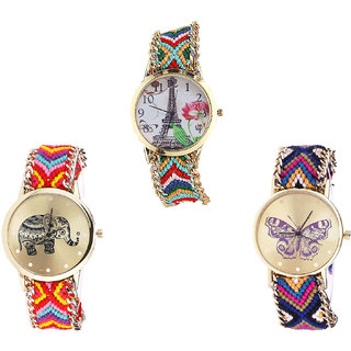 Neutron Brand New Fashion Paris Eiffel Tower, Elephant And Butterfly Analogue Multi Color Color Girls And Women Watch - G145-G155-G140 (Combo Of  3 )