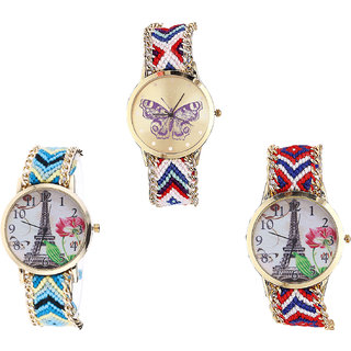 Neutron Brand New Diwali Butterfly And Paris Eiffel Tower Analogue Multi Color Color Girls And Women Watch - G135-G149-G147 (Combo Of  3 )