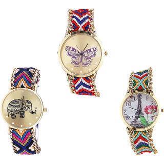 Neutron Classical Wrist  Butterfly, Elephant And Paris Eiffel Tower Analogue Multi Color Color Girls And Women Watch - G134-G311-G145 (Combo Of  3 )
