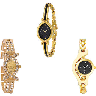 Neutron Brand New Formal Chain Analogue Gold Color Girls And Women Watch - G121-G125-G336 (Combo Of  3 )