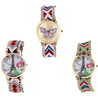 Neutron Classical Diwali Butterfly And Paris Eiffel Tower Analogue Multi Color Color Girls And Women Watch - G135-G151-G145 (Combo Of  3 )