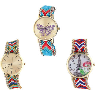 Neutron Classical Quartz Butterfly And Paris Eiffel Tower Analogue Multi Color Color Girls And Women Watch - G137-G166-G147 (Combo Of  3 )