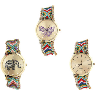 Neutron Contemporary Stylish Butterfly And Elephant Analogue Multi Color Color Girls And Women Watch - G132-G157-G166 (Combo Of  3 )