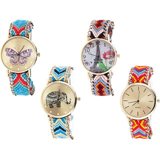 Neutron Latest Valentine Butterfly, Paris Eiffel Tower And Elephant Analogue Multi Color Color Girls And Women Watch - G137-G151-G160-G165 (Combo Of  4 )