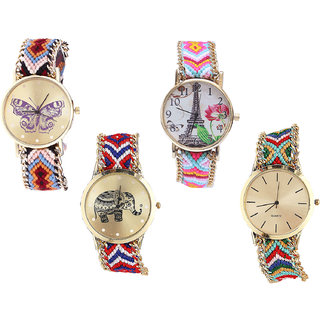 Neutron Brand New Fancy Butterfly, Paris Eiffel Tower And Elephant Analogue Multi Color Color Girls And Women Watch - G138-G310-G158-G166 (Combo Of  4 )